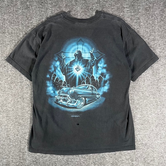 ODM Other - Vintage ODM Aztec Dream Jesus Lowrider Chicano Art T-Shirt Black Faded XL